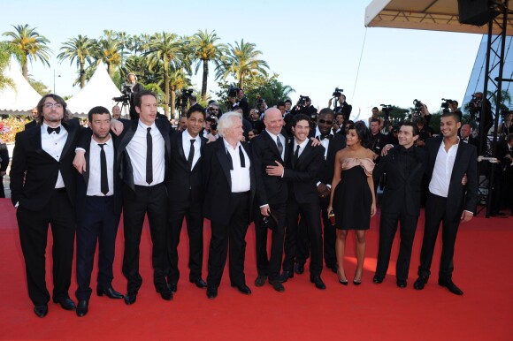 Jacques Audiard, Adel Bencherif, Leïla Bekhti, Niels Arestrup, Tahar Rahim, Hichem Yacoubi, Reda Kateb lors de la présentation d'Un Prophète au Festival de Cannes 2009