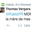 Thomas Vergara a réagi sur Twitter aux rumeurs concernant sa séparation avec Nabilla. Il en a profité pour lui faire une belle déclaration d'amour. La bimbo a retwetté son post. Le 5 avril 2015.