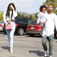  Kylie Jenner, son compagnon Tyga et son fils King Cairo Stevenson - La famille Kardashian &agrave; la messe de P&acirc;ques &agrave; Calabasas. Le 5 avril 2015&nbsp;  