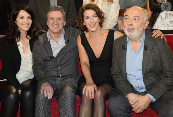 Zabou Breitman, Daniel Auteuil, Isabelle Gélinas et Gérard Jugnot - Enregistrement de l'émission "Vivement Dimanche" à Paris le 8 avril 2015. L'émission sera diffusée le 12 Avril 2015.