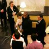 Exclusif - Kanye West et sa fille North arrivent à l'hôtel Armenia Marriott. Erevan, le 8 avril 2015.