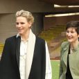 La Princesse Charlène de Monaco et Agnès Falco, secrétaire générale de la Fondation de la princesse, lors de la 5e édition du "Tournoi Sainte-Dévote" organisé par la Fondation Princesse Charlène de Monaco et la Fédération Monégasque de Rugby au Stade Louis II à Monaco, le samedi 11 avril 2015.