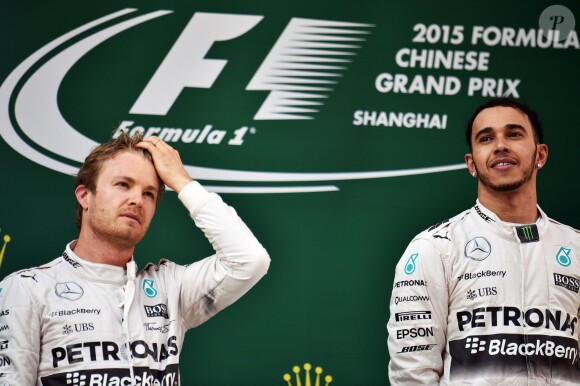 Lewis Hamilton, vainqueur du Grand Prix de Chine à Shanghai devant son coéquipier Nico Rosberg et Sebastian Vettel, le 14 avril 2015