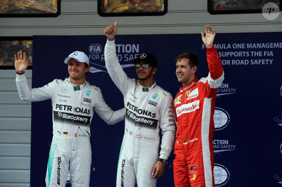 Lewis Hamilton, vainqueur du Grand Prix de Chine à Shanghai devant son coéquipier Nico Rosberg et Sebastian Vettel, le 14 avril 2015