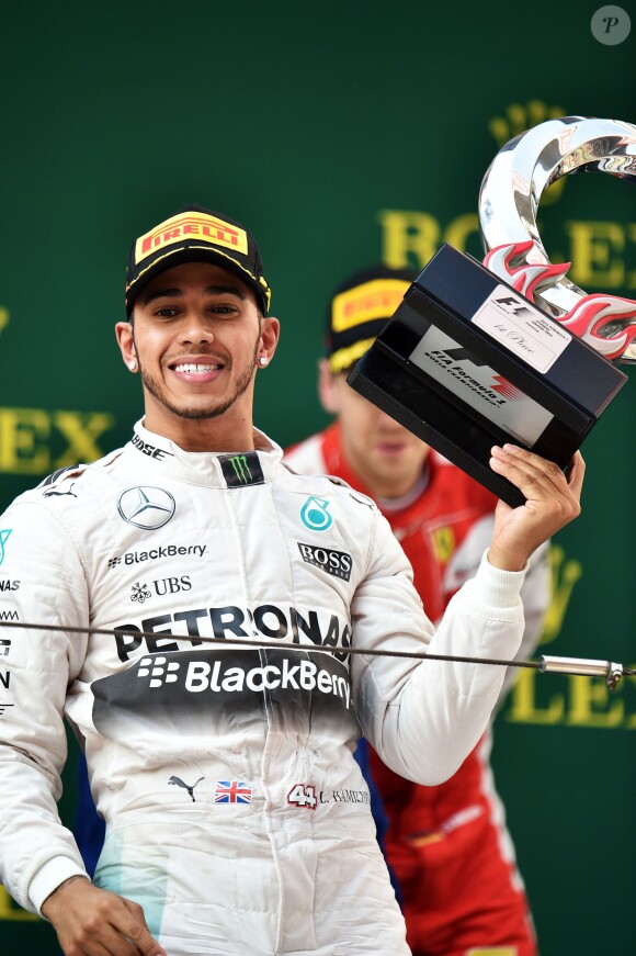 Lewis Hamilton, vainqueur du Grand Prix de Chine à Shanghai devant son coéquipier Nico Rosberg et Sebastian Vettel, le 14 avril 2015