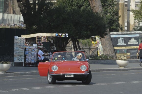 L'acteur et réalisateur Ben Stiller en action sur le tournage de Zoolander 2, Via Dei Fiori Imperiali, Rome, le 15 avril 2015.