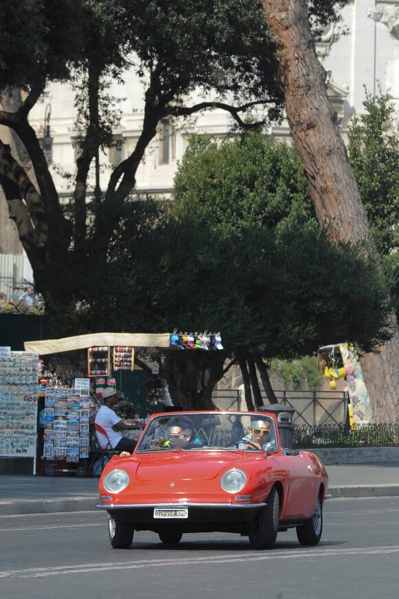 L'acteur et réalisateur Ben Stiller en action sur le tournage de Zoolander 2, Via Dei Fiori Imperiali, Rome, le 15 avril 2015.