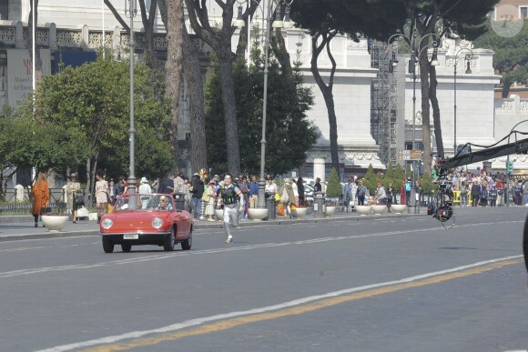 L'acteur et réalisateur Ben Stiller en action sur le tournage de Zoolander 2, Via Dei Fiori Imperiali, Rome, le 15 avril 2015.
