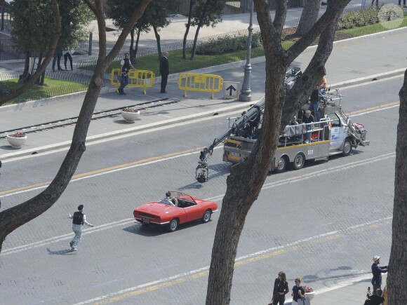 L'acteur et réalisateur Ben Stiller en action sur le tournage de Zoolander 2, Via Dei Fiori Imperiali, Rome, le 15 avril 2015.