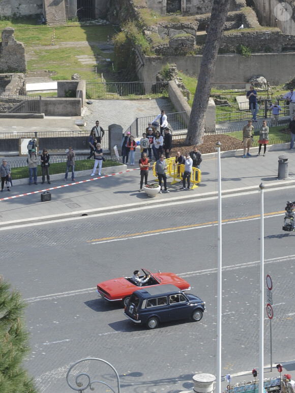 L'acteur et réalisateur Ben Stiller en action sur le tournage de Zoolander 2, Via Dei Fiori Imperiali, Rome, le 15 avril 2015.