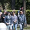 Ben Stiller et le jeune acteur Cyrus Arnold sur le tournage de Zoolander 2 à Rome, le 13 avril 2015.