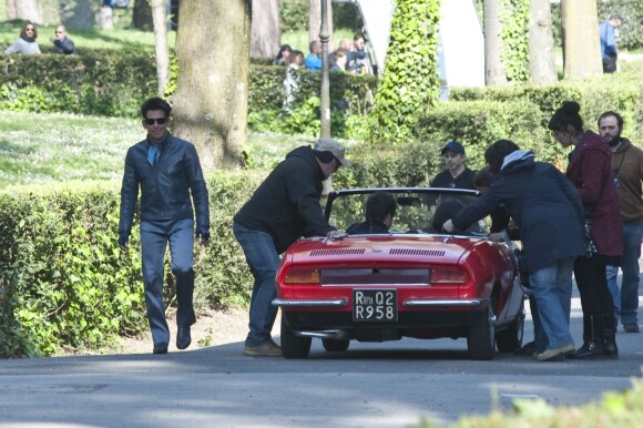 Ben Stiller et le jeune acteur Cyrus Arnold sur le tournage de Zoolander 2 à Rome, le 13 avril 2015.
