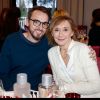 Christophe Willem et Marie-Anne Chazel le 11 avril 2015 lors de la réouverture de l'Hôtel Le Royal Barrière après cinq mois de travaux orchestrés par la décoratrice Chantal Peyrat, à l'occasion d'un dîner inaugural concocté par le chef Pierre Gagnaire, dans la brasserie Fouquet's de l'établissement.