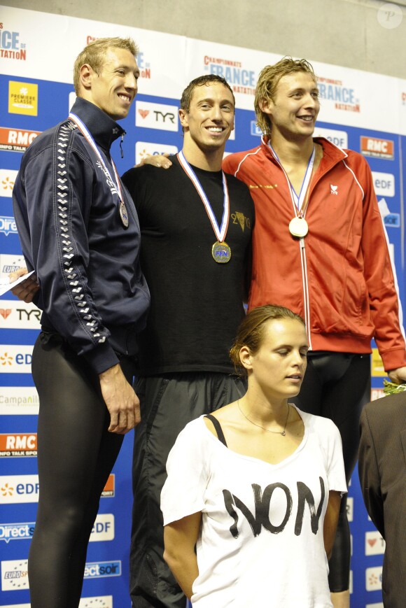 Alain Bernard, Frédérick Bousquet, Amaury Leveaux et Laure Manaudou en avril 2009 lors des championnats de France à Montpellier.