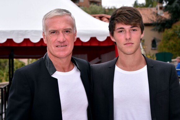 Didier Deschamps et son fils Dylan ont assisté à la victoire de Novak Djokovic sur Tomas Berdych en finale de la 109ème édition du Monte Carlo Rolex Masters à Roquebrune-Cap-Martin le 19 avril 2015.