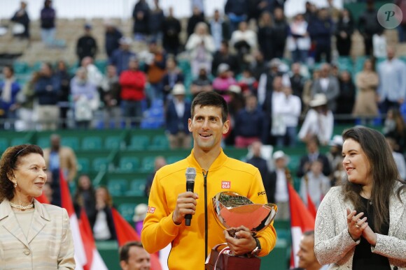 Tomas Berdych, Novak Djokovic en compagnie de la baronne Elisabeth-Ann de Massy et sa fille Mélanie-Antoinette de Massy - Tournoi de tennis Rolex Masters de Monte-Carlo à Roquebrune-Cap-Martin, le 19 avril 2015. 