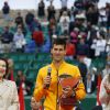 Tomas Berdych, Novak Djokovic en compagnie de la baronne Elisabeth-Ann de Massy et sa fille Mélanie-Antoinette de Massy - Tournoi de tennis Rolex Masters de Monte-Carlo à Roquebrune-Cap-Martin, le 19 avril 2015. 
