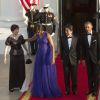 Akie Abe, Michelle Obama, Shinzo Abe et Barack Obama lors d'un dîner à la Maison Blanche à Washington le 28 avril 2015.