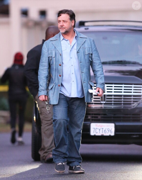 Exclusif - Ryan Gosling et Russell Crowe sur le tournage du film " The Nice guys " à Los Angeles Le 30 janvier 2015  