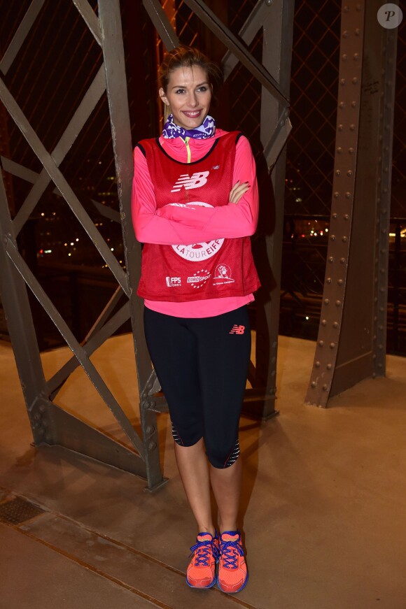 Camille Cerf (Miss France 2015) - Course inédite EcoTrail "La Verticale" à la Tour Eiffel à Paris, le 20 mars 2015.