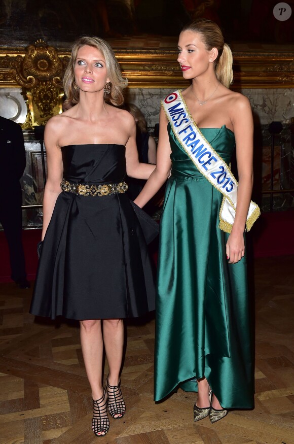 Sylvie Tellier et Camille Cerf, Miss France 2015 - Dîner Goût de / Good France pour célébrer la gastronomie française au Château de Versailles le 19 mars 2015.