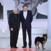 Michel Drucker et Charles Aznavour à l'enregistrement de Vivement dimanche, le 29 avril 2015 (diffusion de l'émission : le dimanche 3 mai 2015 sur France 2).