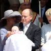 La princesse Caroline de Hanovre, le prince Albert II de Monaco avec la princesse Gabriella, la princesse Charlene de Monaco avec le prince Jacques - Baptême de Jacques et Gabriella en la cathédrale Notre-Dame-Immaculée de Monaco le 10 mai 2015