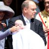 La princesse Caroline de Hanovre, le prince Albert II de Monaco avec la princesse Gabriella - Baptême de Jacques et Gabriella en la cathédrale Notre-Dame-Immaculée de Monaco le 10 mai 2015