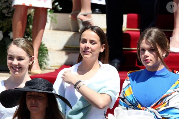 Alexandra de Hanovre, Pauline Ducruet et Camille Gottlieb - Baptême de Jacques et Gabriella en la cathédrale Notre-Dame-Immaculée de Monaco le 10 mai 2015
