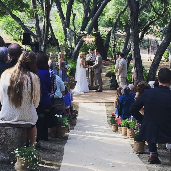 Mariage de Taylor Hubbell et Heather Morris au Old Canyon Ranch à Topanga en Californie, le 16 mai 2015.