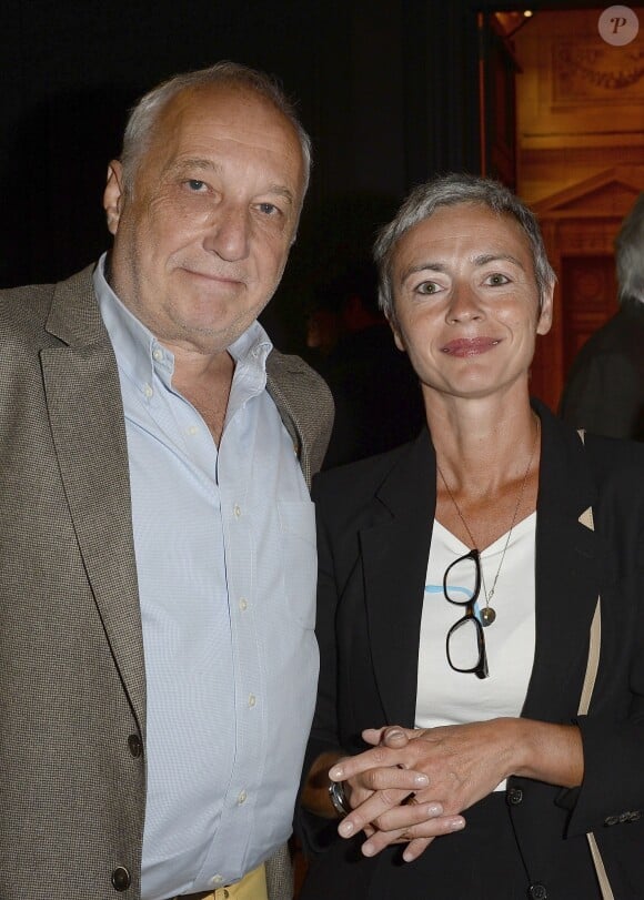 Exclusif - François Berléand et sa compagne Alexia Strési - Soirée "Déguster du vin au restaurant Guy Savoy" à la Monnaie de Paris le 18 mai 2015.