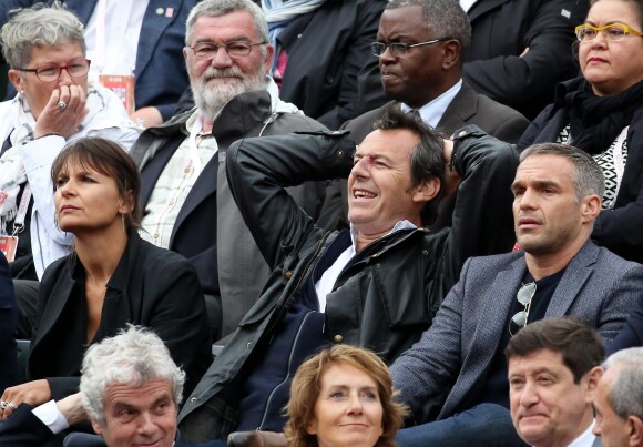 Jean-Luc Reichmann, sa femme Nathalie et Philippe Bas - People à Roland-Garros à Paris le 31 mai 2015.