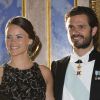 Le prince Carl Philip de Suède et sa fiancée Sofia Hellqvist - Dîner d'état donné par la famille royale de Suède en l'honneur du président de l'Inde au palais royal de Stockholm le 1er juin 2015