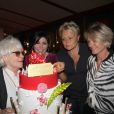  Exclusif - Catherine Lara, Liane Foly, Muriel Robin et Sophie Davant, lors du 70e anniversaire de Catherine Lara au Fouquet's &agrave; Paris le 30 mai 2015. 