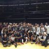 Kanye West fête ses 38 ans au Staples Center, antre d'un match de basket inspiré du All-Star Game, opposant les équipes West et East. Los Angeles, le 8 juin 2015.