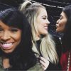 Malika Haqq, Khloé Kardashian et Kylie Jenner assistent à la fête d'anniversaire de Kanye West au Staples Center. Los Angeles, le 8 juin 2015.