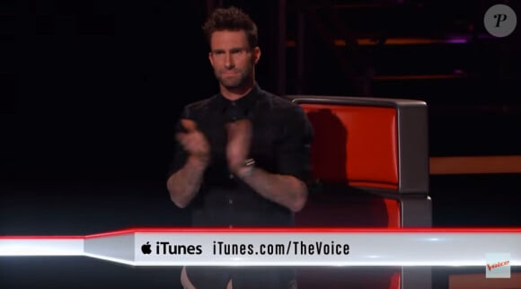 Adam Levine dans The Voice 8, aux Etats-Unis, février 2015.