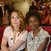 Annelise Hesme et Nina Melo lors de l'enregistrement de l'émission Vivement Dimanche à Paris le 20 mai 2015 (diffusé le dimanche 14 juin 2015 sur France 2).