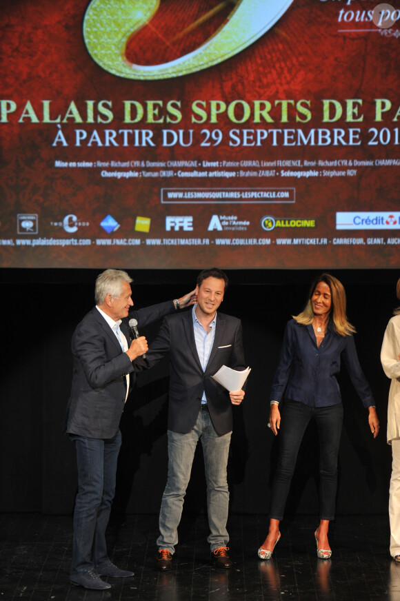 Exclusif - Gilbert Coullier, Roberto Ciurleo et Nicole Coullier. Conférence de presse de présentation du spectacle musical Les 3 Mousquetaires au Trianon à Paris, le 10 juin 2015.