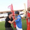Michaël Youn et Jamel Debbouze lors du Charity Football Game au Grand Stade de Marrakech, le 14 juin 2015