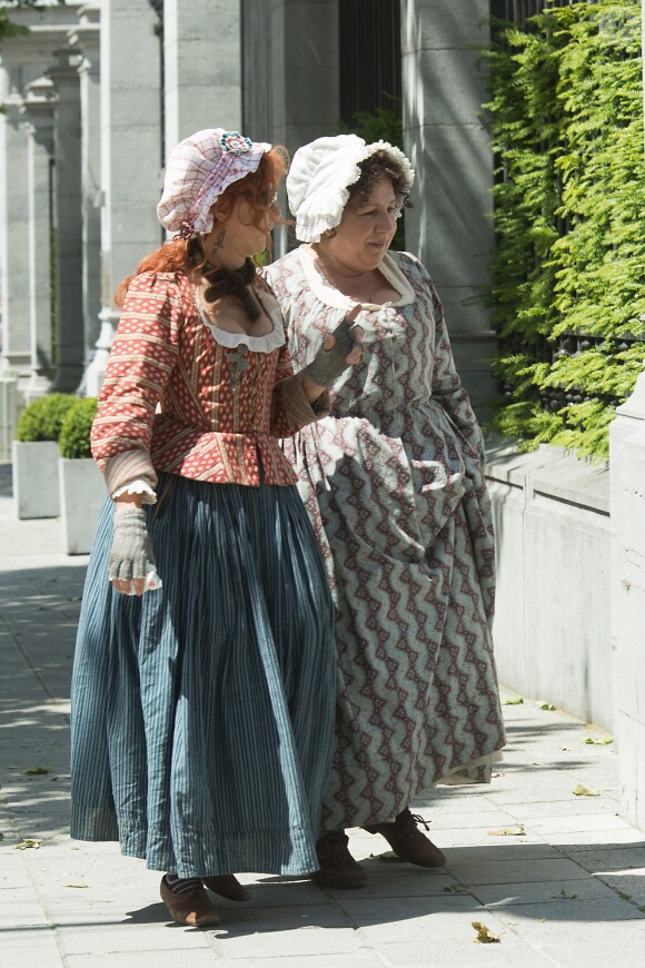 Exclusif - Marie-Anne Chazel et Annie Grégorio - Tournage du film "Les Visiteurs 3" à Bruxelles le 10 juin 2015