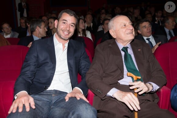Exclusif - Ali Baddou et Pierre Bergé - Jalil Lespert est décoré Chevalier dans l'Ordre des Arts et des Lettres par Yannick Bolloré lors d'une cérémonie organisée au cinéma Mac Mahon à Paris, le 9 juin 2015.