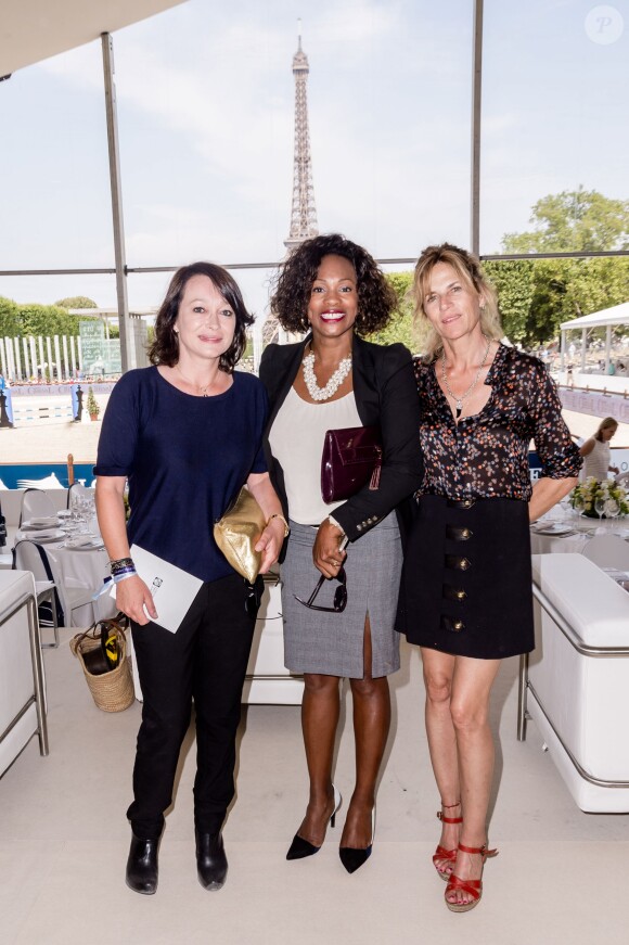Exclusif - Laura Flessel-Colovic et Virginie Coupérie-Eiffel et une amie lors du Paris Eiffel Jumping du Longines Global Champions Tour, le 5 juillet 2015 sur le Champs-de-Mars à Paris