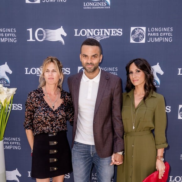 Exclusif - Virginie Coupérie-Eiffel avec Tony Parker et sa femme Axelle Francine lors du Paris Eiffel Jumping du Longines Global Champions Tour, le 5 juillet 2015 sur le Champs-de-Mars à Paris