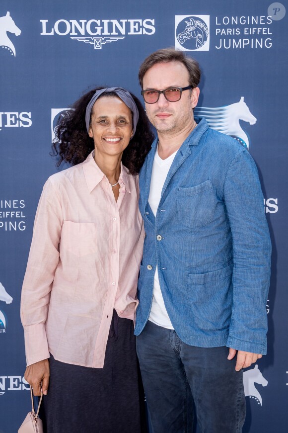 Exclusif - Vincent Pérez et sa femme Karine Silla lors du Paris Eiffel Jumping du Longines Global Champions Tour, le 5 juillet 2015 sur le Champs-de-Mars à Paris