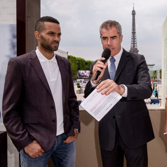 Exclusif - Tony Parker et Grand Corps Malade lors du Paris Eiffel Jumping du Longines Global Champions Tour, le 5 juillet 2015 sur le Champs-de-Mars à Paris