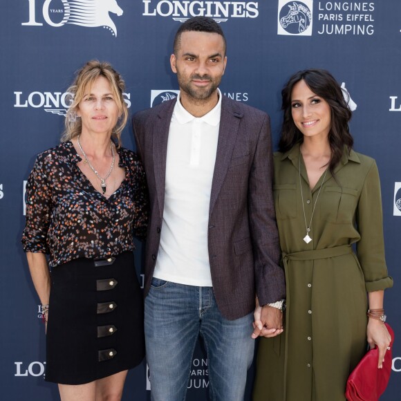 Exclusif - Virginie Coupérie-Eiffel, Tony Parker et sa femme Axelle Francine lors du Paris Eiffel Jumping du Longines Global Champions Tour, le 5 juillet 2015 sur le Champs-de-Mars à Paris