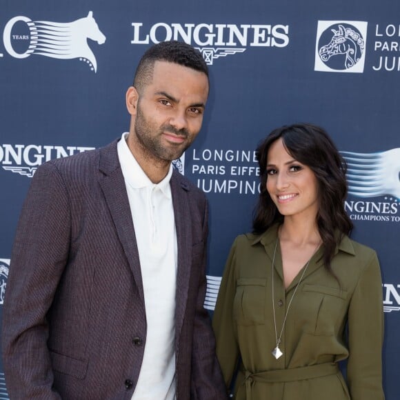 Exclusif - Tony Parker et sa femme Axelle Francine lors du Paris Eiffel Jumping du Longines Global Champions Tour, le 5 juillet 2015 sur le Champs-de-Mars à Paris