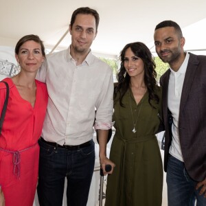 Exclusif - Grand Corps Malade et sa femme Julia, Tony Parker et sa femme Axelle Francine lors du Paris Eiffel Jumping du Longines Global Champions Tour, le 5 juillet 2015 sur le Champs-de-Mars à Paris