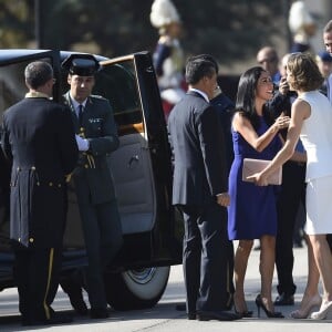 Le roi Felipe VI et la reine Letizia d'Espagne présidaient le 7 juillet 2015 au palais du Pardo la cérémonie de bienvenue pour la visite d'Etat du président du Pérou Ollanta Humala et sa femme Nadine Heredia Alarcon.